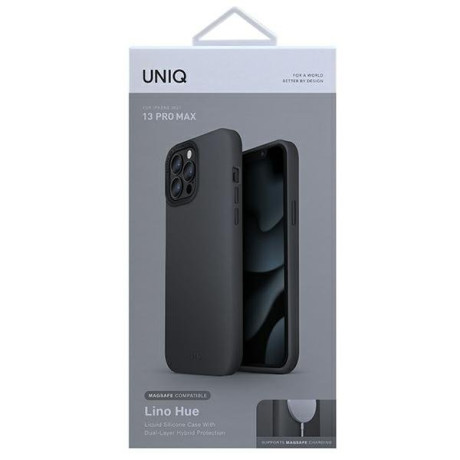 Оригинальный чехол UNIQ etui Lino Hue (MagSafe) для iPhone 13 Pro Max - gray
