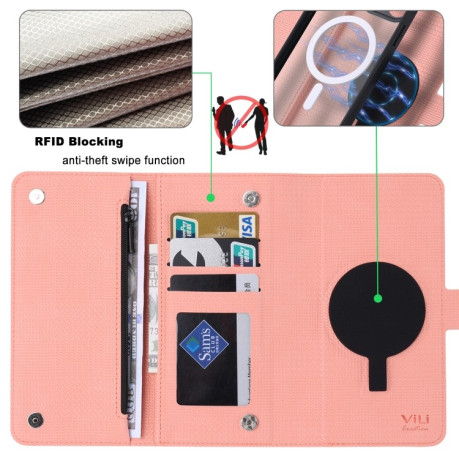 Чехол-книжка ViLi GHB Series MagSafe Magnetic Zipper Leather для Samsung S23 FE - розовый