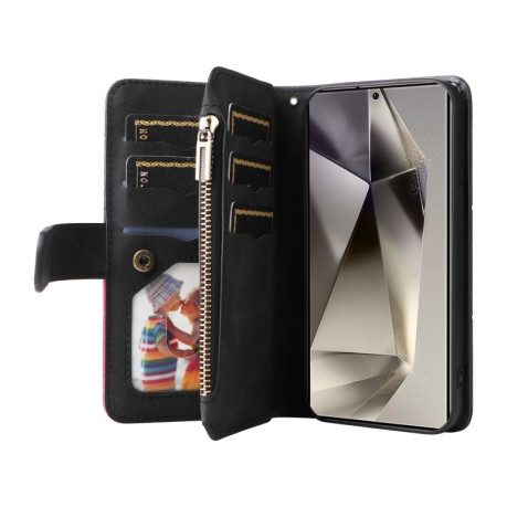Чехол-книжка Dual-color 9 Card Slots Zipper Wallet Leather для Samsung Galaxy S25 Ultra 5G - черный
