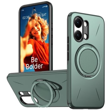 Чехол Metal Rotation Holder MagSafe TPU Hybrid PC с металлическим поворотным держателем и MagSafe на Xiaomi Redmi Turbo 5 Max 5G / Poco X8 Pro Max 5G — серо-зелёный
