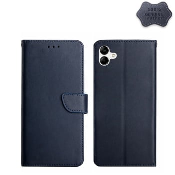 Кожаный чехол-книжка Genuine Leather Fingerprint-proof для Samsung Galaxy A04 4G - синий