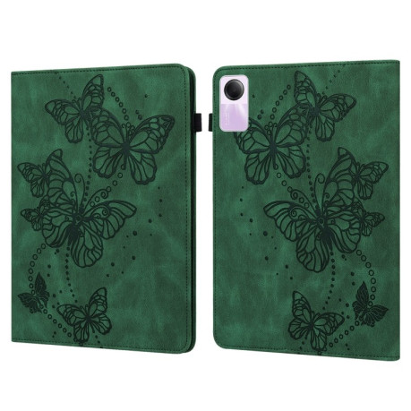 Чехол-книжка Butterfly Rose Embossed для Xiaomi Redmi Pad SE - зеленый