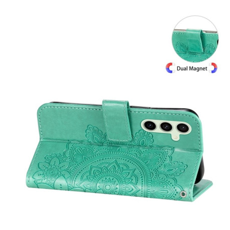 Чохол-книжка 7-petal Flowers Embossing для Samsung Galaxy S24 FE 5G - зелений