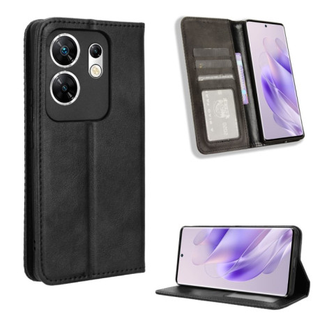 Чехол-книжка Magnetic Buckle Retro Crazy Horse Texture на Infinix Zero 30 4G - черный