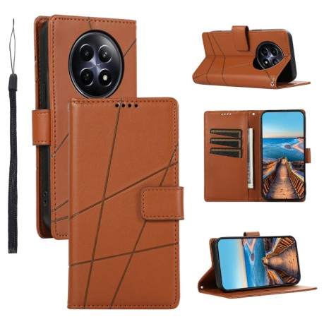 Чехол-книжка противоударная PU Genuine Leather Texture Embossed Line для Realme 12 5G - коричневый