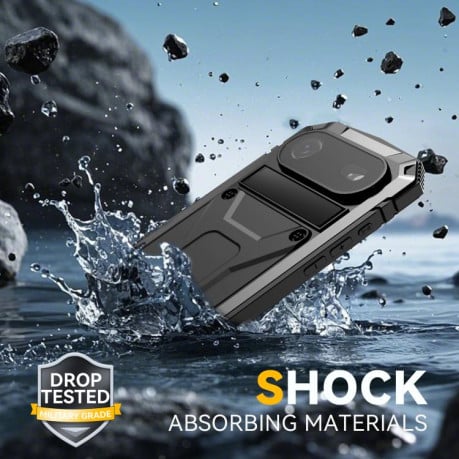 Протиударний чохол R-JUST Metal + Silicone + Tempered Glass Life Waterproof на iPhone Air - чорний