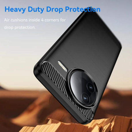 Противоударный чехол Brushed Texture Carbon Fiber на Xiaomi Poco F7 Pro 5G - черный