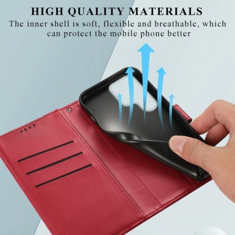 Чохол-книжка протиударна PU Genuine Leather Texture Embossed Line для Samsung Galaxy S24 Ultra - червоний