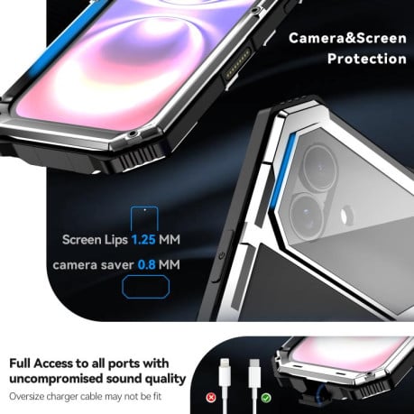 Противоударный чехол R-JUST Life Waterproof на iPhone 17 - серебристый