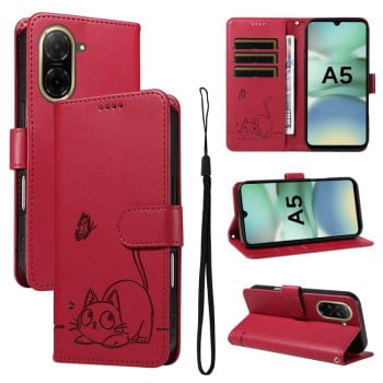 Чехол-книжка Happy Cat Pattern для Xiaomi Redmi A5 4G - красный