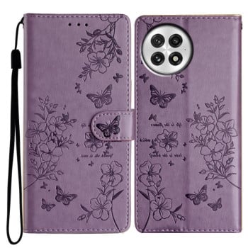 Чохол-книжка Butterflies and Flowers Leather для OnePlus 13 - фіолетовий