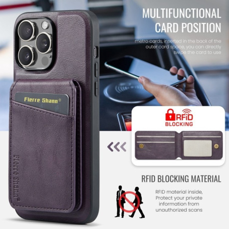 Чохол Fierre Shann Oil Wax Cow Magnetic Card Holder на iPhone 16 Pro - фіолетовий
