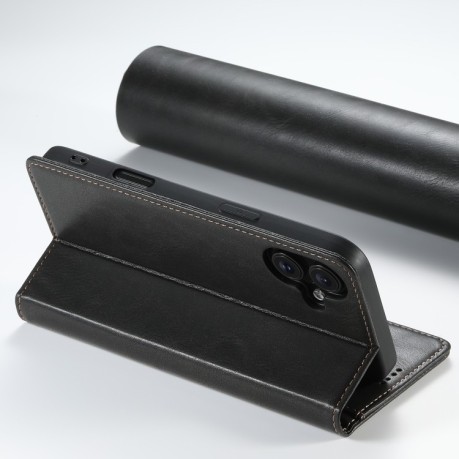 Противоударный чехол Suteni H02 Leather Wallet Stand для iPhone 16 Plus - черный
