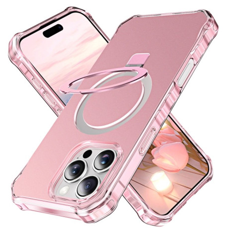 Противоударный чехол Solid Color Wave MagSafe Holder для iPhone 16 Pro Max - розовый