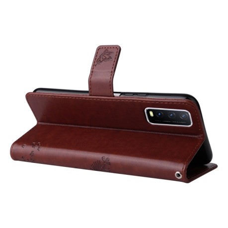 Чехол-книжка Cat Embossing Pattern на Vivo Y11s/Y12A/Y12s/Y20/Y20A/Y20s/Y20G/Y20SG - кофейный