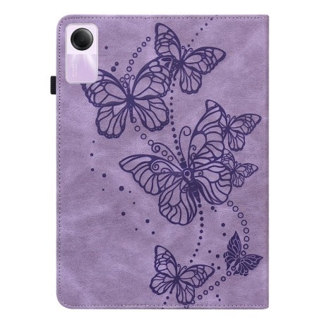 Чехол-книжка Butterfly Rose Embossed для Xiaomi Redmi Pad SE - фиолетовый