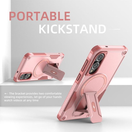 Противоударный чехол MagSafe Holder Armor PC Hybrid для Samsung Galaxy S25 Edge 5G - розовый