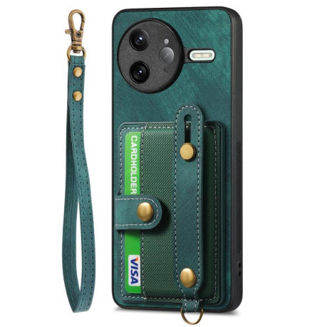 Противоударный чехол Retro Cross Wristband Wallet Leather для Xiaomi Poco F7 Ultra - зеленый