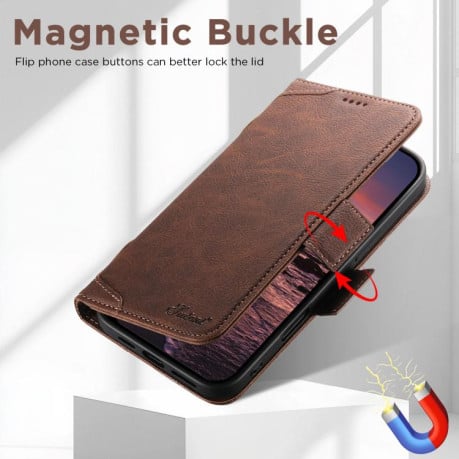 Чехол-книжка SUTENI J07 Multifunctional с Magsafe и магнитным хлястиком на iPhone 17 - коричневый