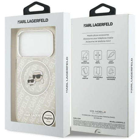 Оригинальный чехол Karl Lagerfeld IML Glitter Karl&amp;Choupette Heads Logo с MagSafe на iPhone 17 Pro Max - Gray