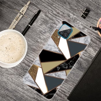 Противоударный чехол Marble Pattern для Samsung Galaxy A12 - Rhombus Golden Yellow
