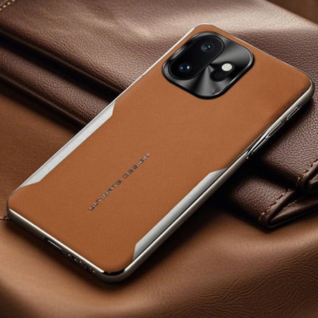 Противоударный чехол Electroplated Frame Sheepskin Texture Morandi Color с кожаной фактурой на OnePlus 15T — красный