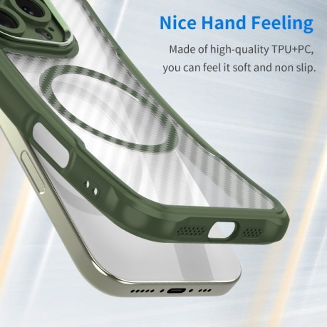 Ударозащитный чехол Carbon Fiber Texture MagSafe Translucent на Samsung Galaxy S24 FE 5G - зеленый