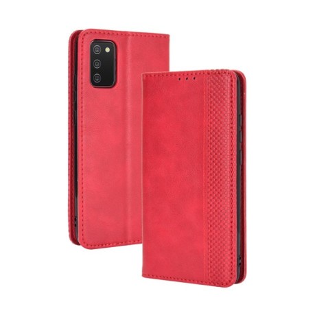 Чехол-книжка Magnetic Buckle Retro на Samsung Galaxy A03s - красный