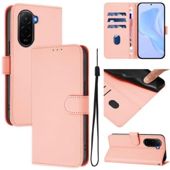 Чехол-книжка с мягким покрытием (Skin Feel) со шнурком на Xiaomi Poco M7 4G 169mm - розовый