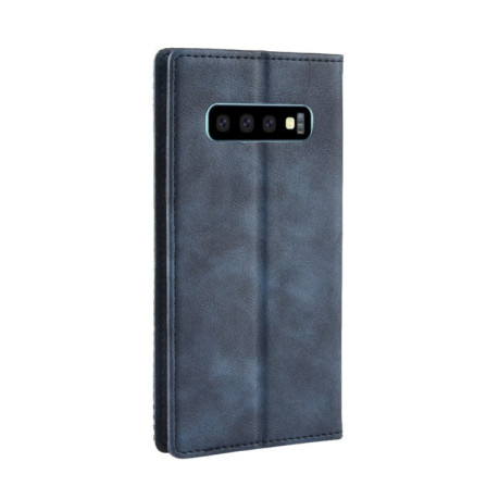 Кожаный чехол- книжка Magnetic Buckle Retro Texture на Samsung Galaxy S10/G973-темно-синий