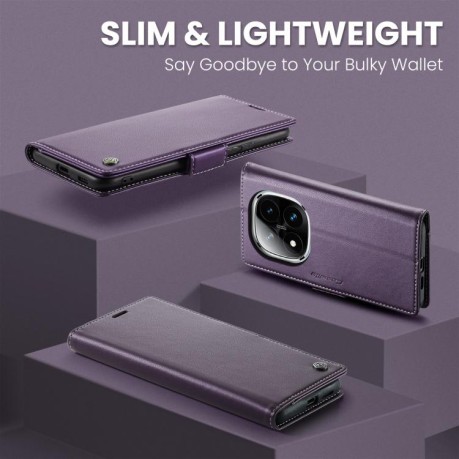 Чехол-книжка CaseMe 023 Butterfly Buckle Litchi Texture RFID Anti-theft Leather для Xiaomi Redmi Note 14 Pro 4G - фиолетовый