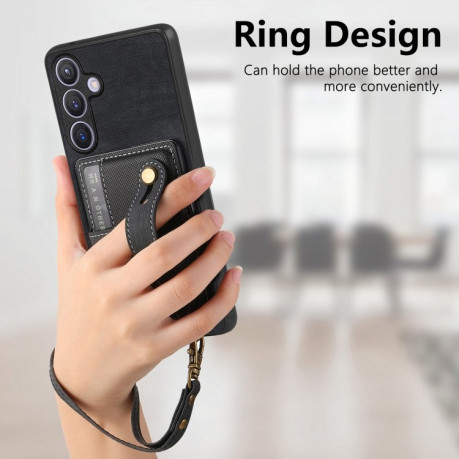 Противоударный чехол Retro Cross Wristband Wallet Leather для Samsung Galaxy S24+ 5G - черный