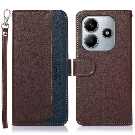 Чехол-книжка KHAZNEH Litchi Texture для Xiaomi Redmi Note 14 4G 164.84mm - коричневый