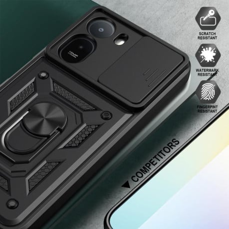 Чехол со шторкой на камеру Sliding Camshield и подставкой на Xiaomi Redmi A7 Pro 4G / Poco C85x — серебристый