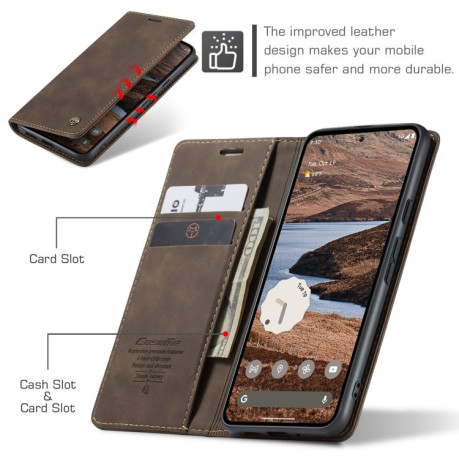 Чехол-книжка CaseMe-013 многофункциональный с кармашком для карт на Google Pixel 9 Pro XL - кофейный