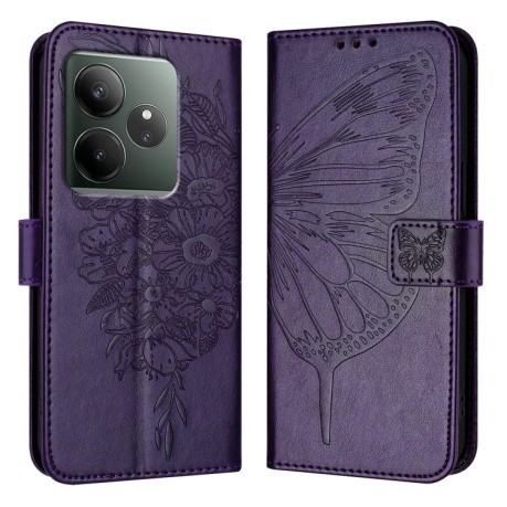 Чехол-книжка Embossed Butterfly для Realme GT 6T 5G Global - фиолетовый