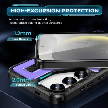 Противоударный чехол Ring Holder Carbon Fiber PC Hybrid TPU для Samsung Galaxy S25 5G - фиолетовый
