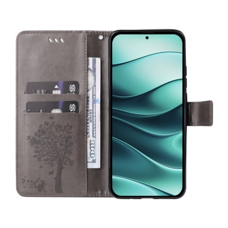 Чехол-книжка Happy Cat Pattern для Xiaomi Redmi Note 14 5G/Poco M7 Pro 5G - серый