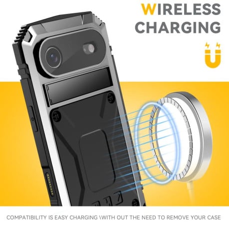 Протиударний чохол R-JUST Metal + Silicone + Tempered Glass Life Waterproof на iPhone Air - сріблястий