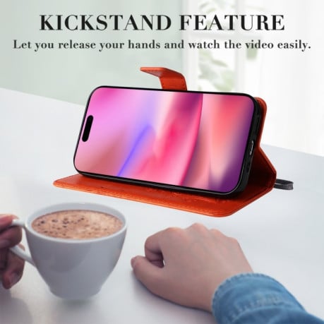 Чехол-книжка Embossed Butterfly для iPhone 16 - оранжевый