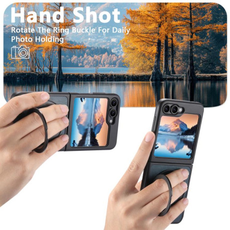 Чохол Suteni G3 Oil Wax 360 Rotation Holder MagSafe для Samsung Galaxy Flip 7 5G - синій