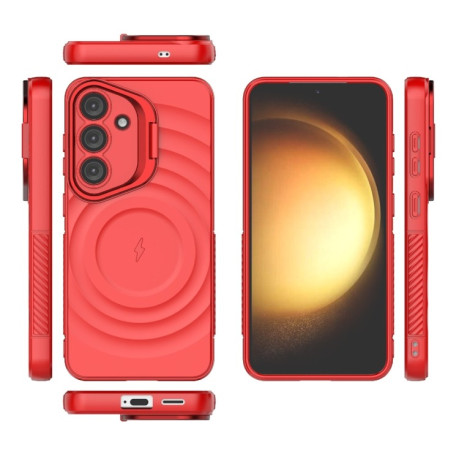 Чехол Lens Frame Bracket Corrugated MagSafe для Samsung Galaxy S25 5G - красный