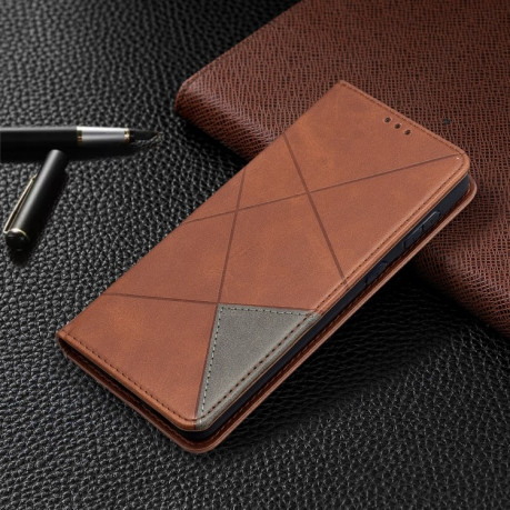Чехол-книжка Rhombus Texture на Samsung Galaxy S21 Plus - коричневый