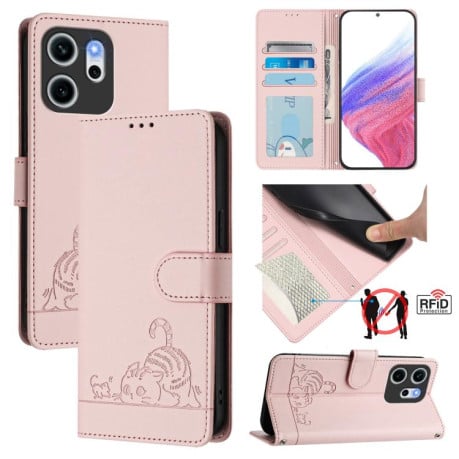 Чехол-книжка Cat Embossing Pattern на OPPO Reno14 F 5G - розовый