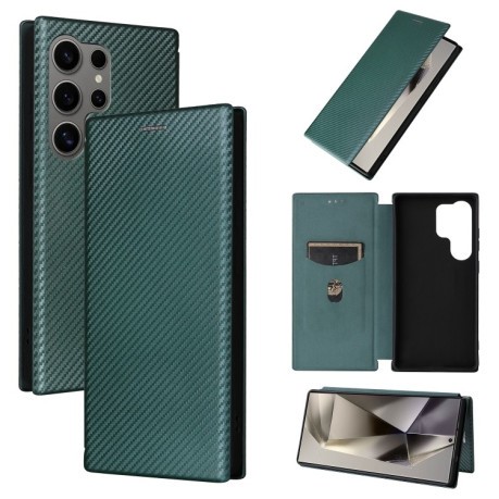 Чехол-книжка Carbon Fiber Texture на Samsung Galaxy S25 Ultra 5G - зеленый