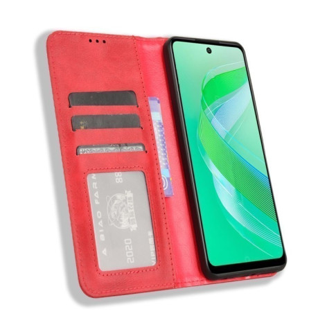 Чехол-книжка Magnetic Buckle Retro Crazy Horse Texture на Infinix Smart 8 - красный