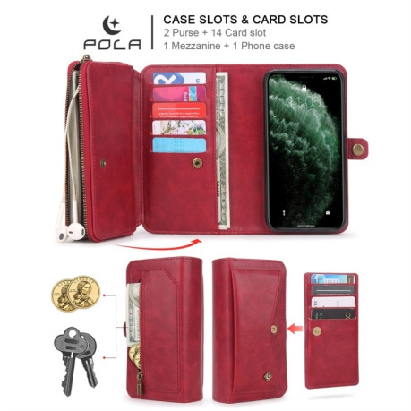 Чехол-кошелек POLA Multi-function для iPhone 11 Pro Max - красный