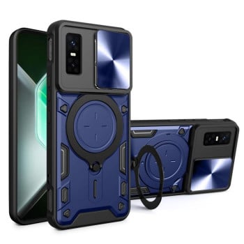 Чохол із шторкою камери CD фактурою та підставкою на Infinix GT 30 Pro - синій