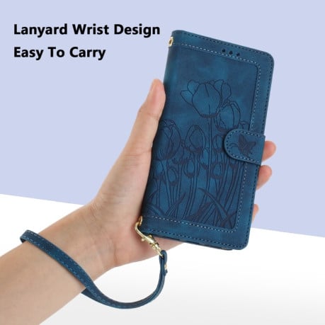 Чехол-книжка Tulips Embossed Leather для iPhone 16e - синий