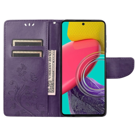 Чехол-книжка Butterfly Flower Pattern для Samsung Galaxy M53 5G - фиолетовый